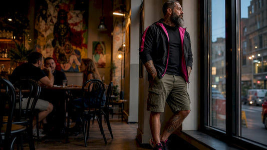 Veteran wearing off-duty military clothing outdoors