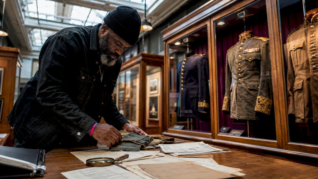 Historian studying vintage military uniforms