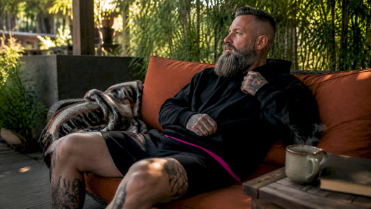 Veteran in comfort clothing relaxing on couch