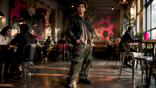 Person wearing military style cargo outfit in park