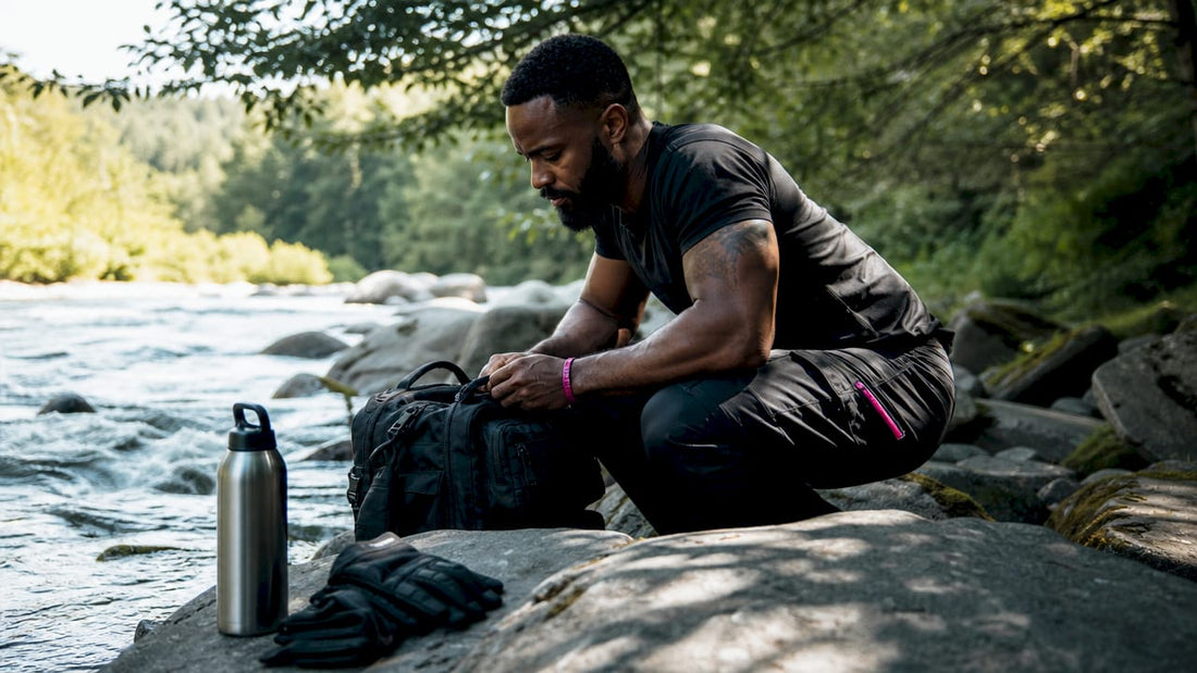 Man preparing military fitness rucking gear outdoors