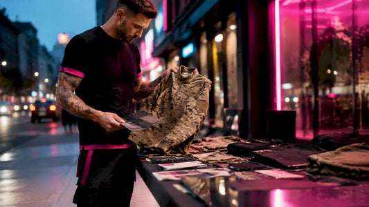 Designer reviewing tactical apparel samples