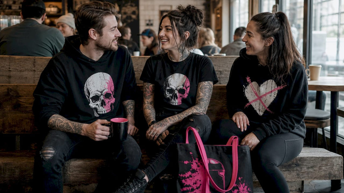 Group wearing PTSD awareness clothing outdoors
