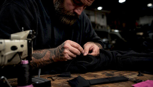 Veteran stitching patch on tactical-style hoodie