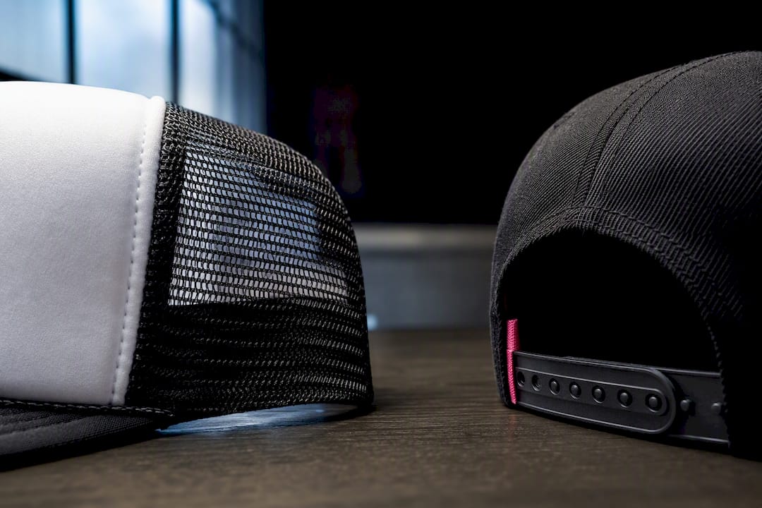 Close-up of trucker mesh and snap closure