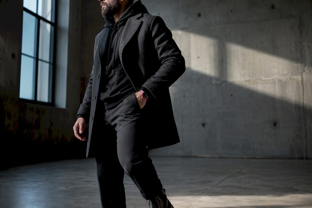 Veteran styling a layered hoodie outfit