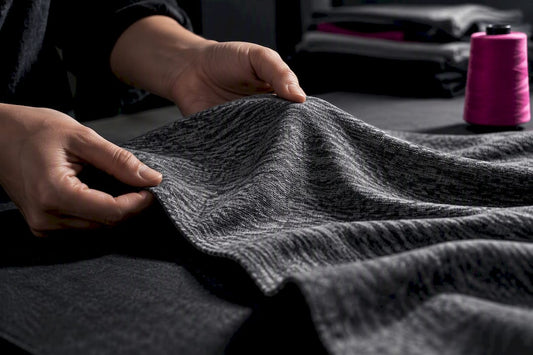 Hands examining heathered tri-blend fabric