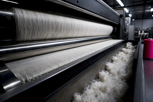 Cotton fibers passing through combing machinery