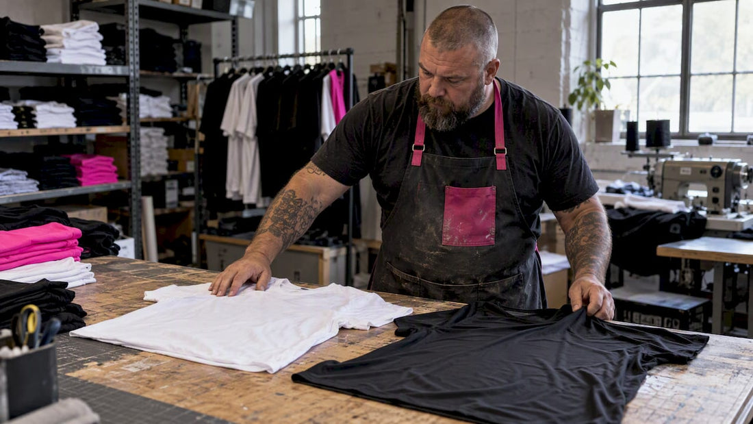 Veteran comparing cotton and polyester shirts