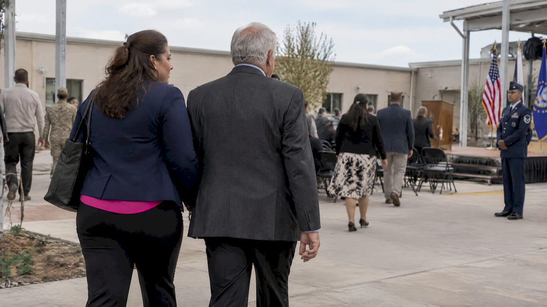Guests arriving at military pinning ceremony
