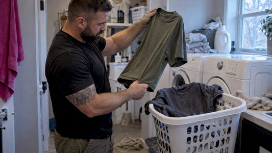 Veteran compares two tees after washing