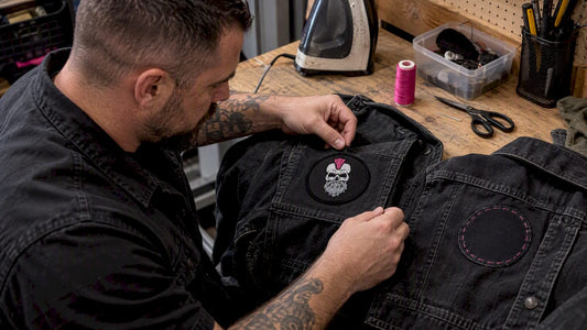 Embroidered patch shown with stitched attachment